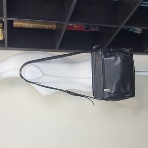 LAVIVE Black Leather Pockets Galor Shoulder Crossbody Bag